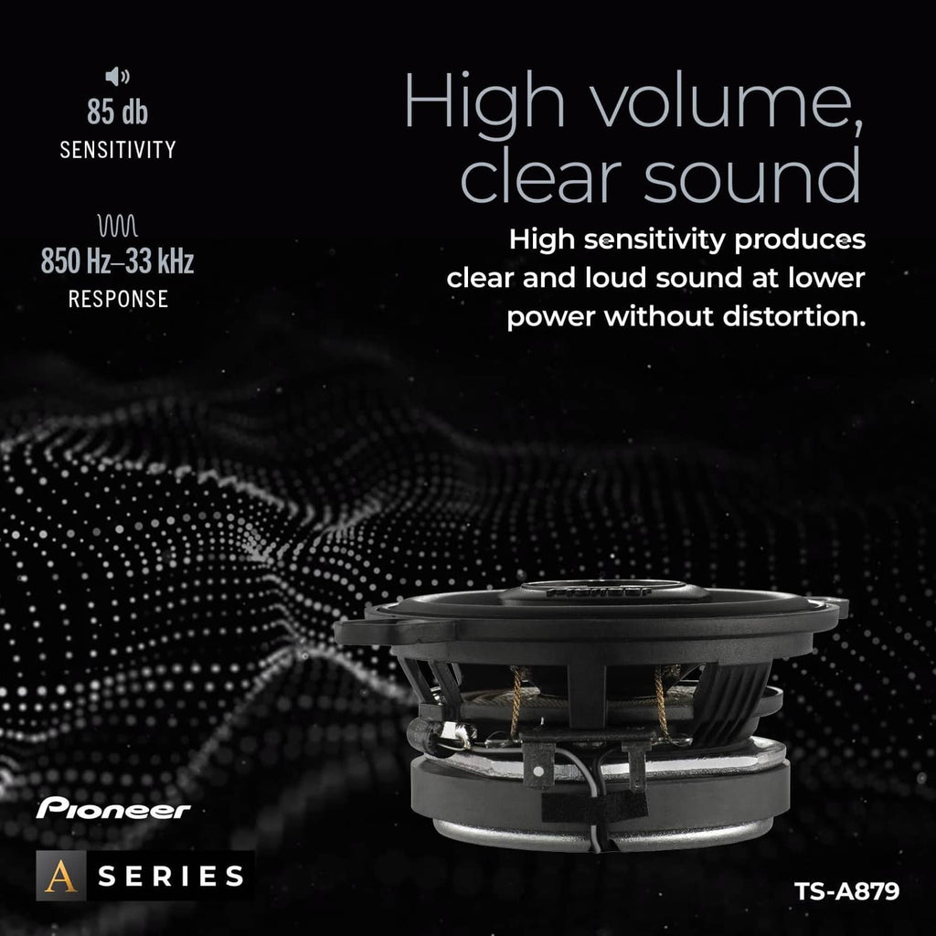 Black car speaker with gold tweeter center and visible woofer basket, close