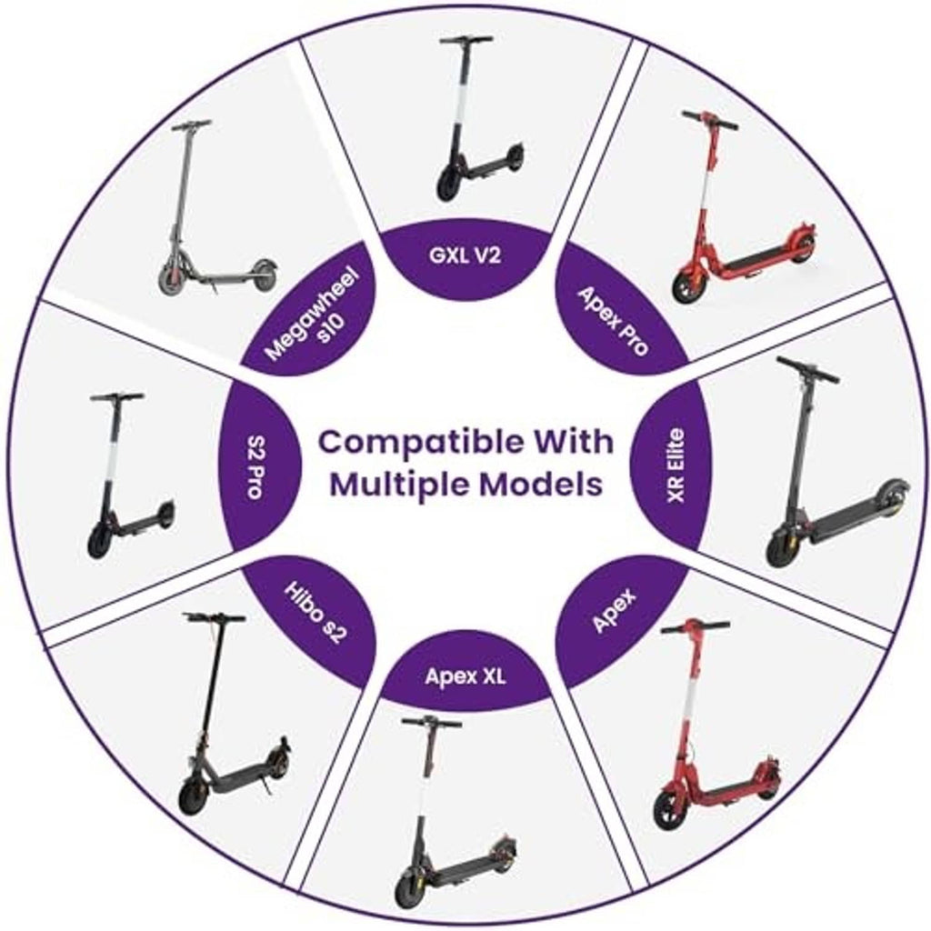 Black thumb throttle accessory shown on multiple electric scooter model icons diagram