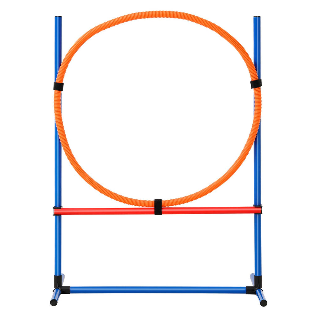 Dog agility hurdle set with blue frame and orange ring jump bar