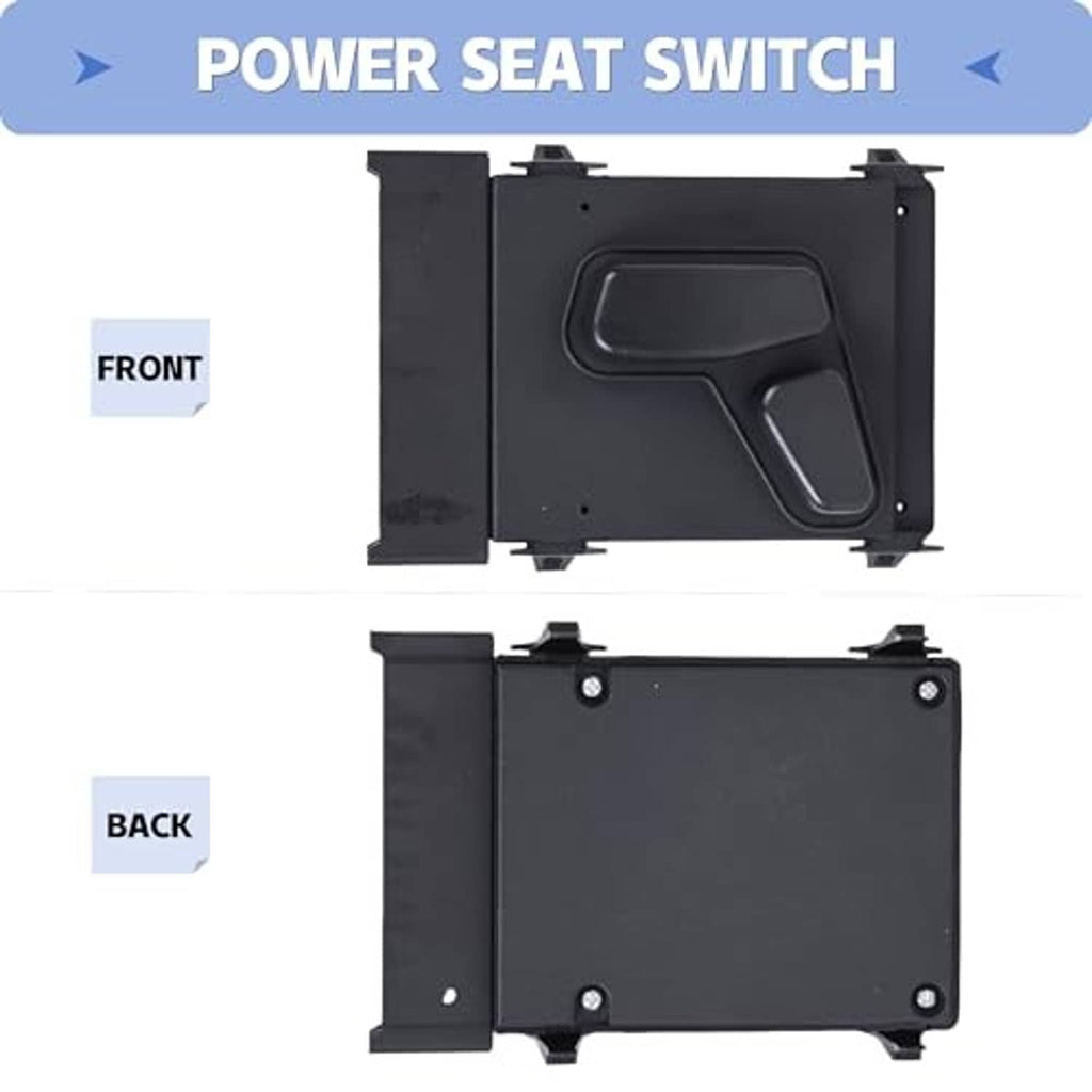Black power seat switch assembly shown from front and rear sides