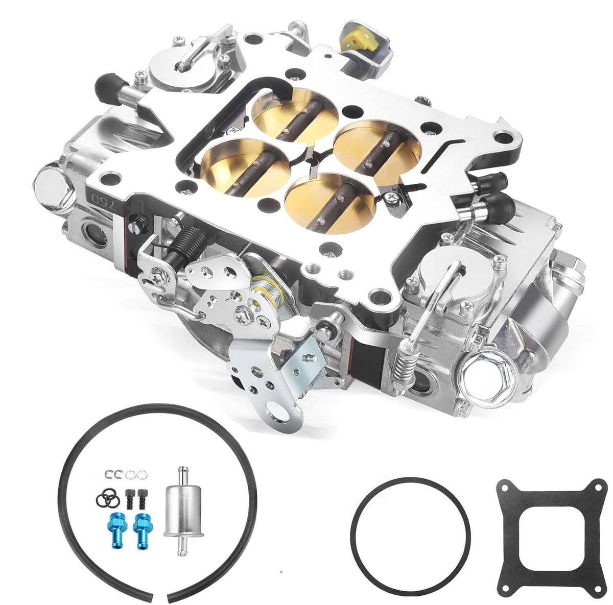Billet aluminum 4-barrel double pumper race carburetor with polished metal body and ports