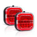 Red and clear square LED trailer light with black housing, two-lamp view