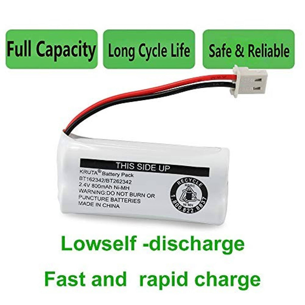Cordless phone battery pack with side-up label, red/black leads and recycle badge