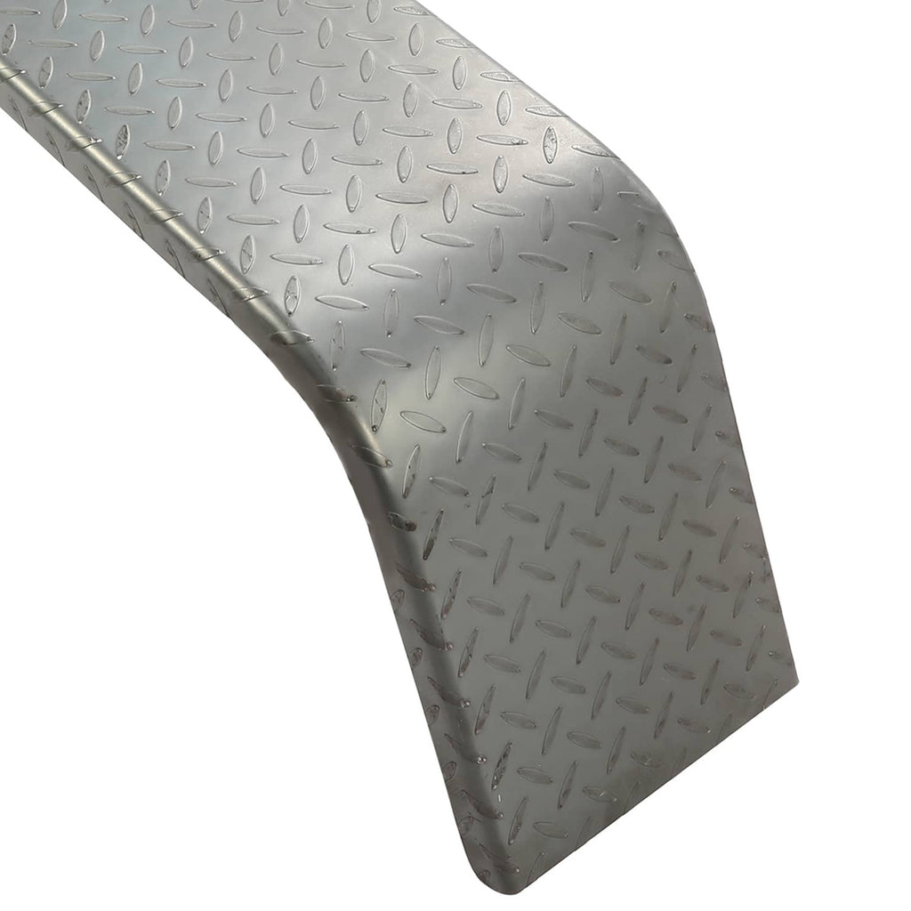Steel diamond tread trailer fender detail with textured metal and curved end cap