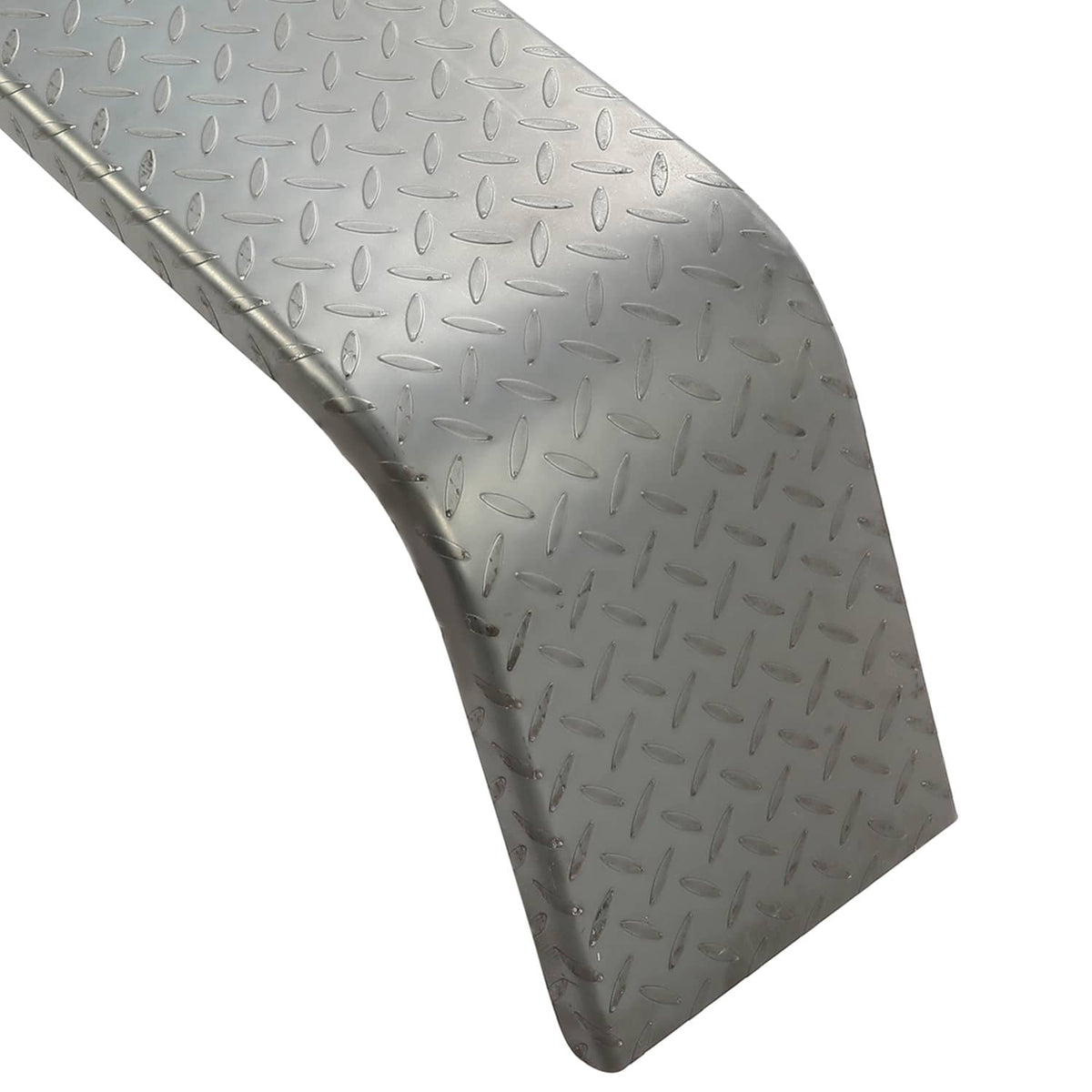 Steel diamond tread trailer fender detail with textured metal and curved end cap