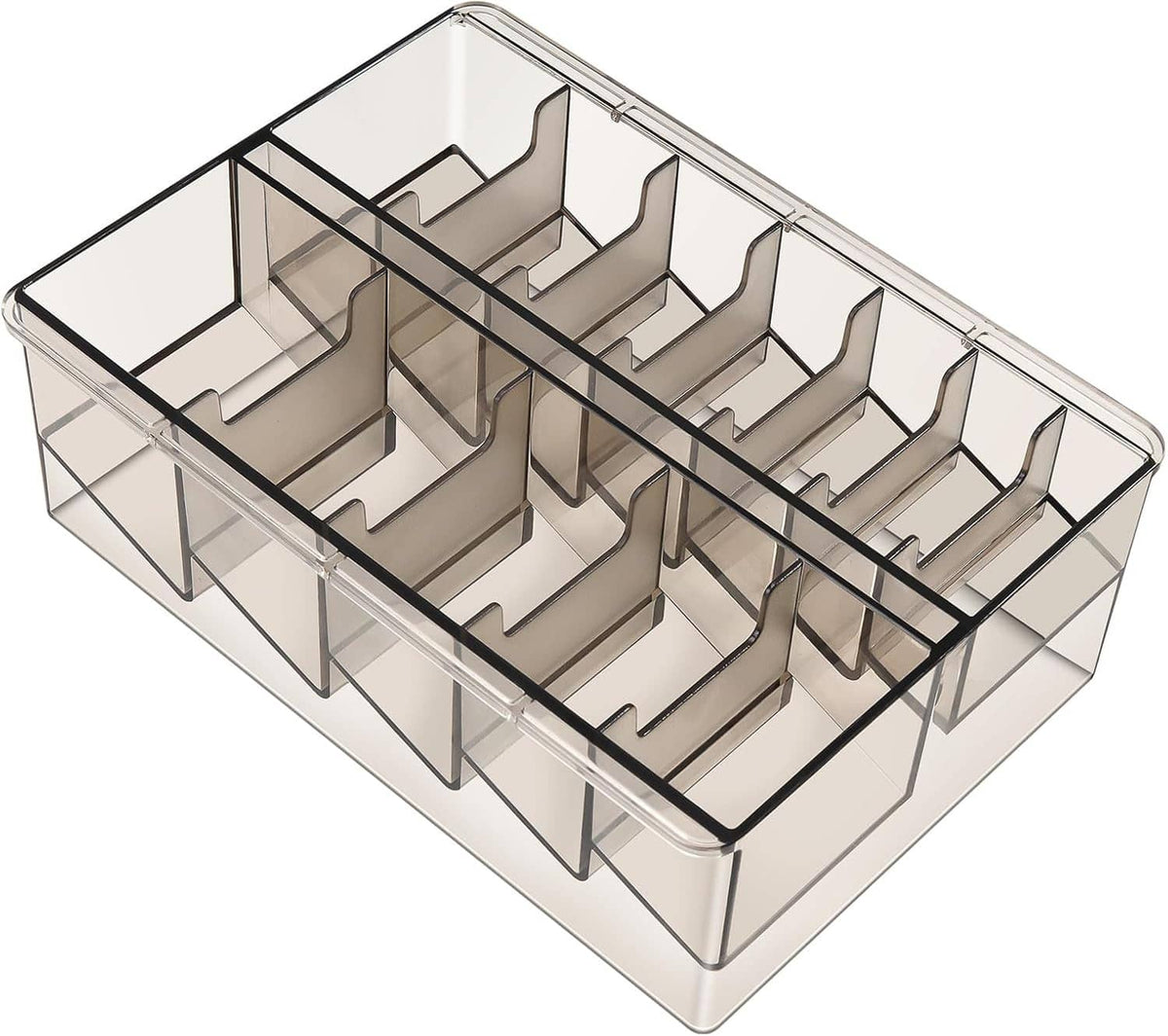 Clipper guard holder organizer, clear case with divided slot rows and hinged lid