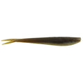 Olive-green minnow fishing lure with speckled body and two tail fins