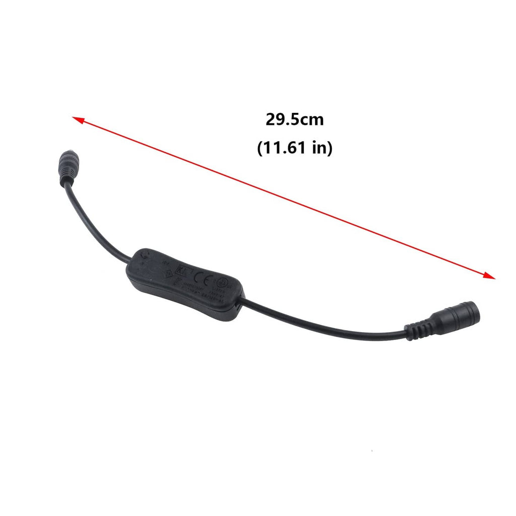 Black DC inline on/off switch cable, 29.5 cm lead with DC plug and socket ends