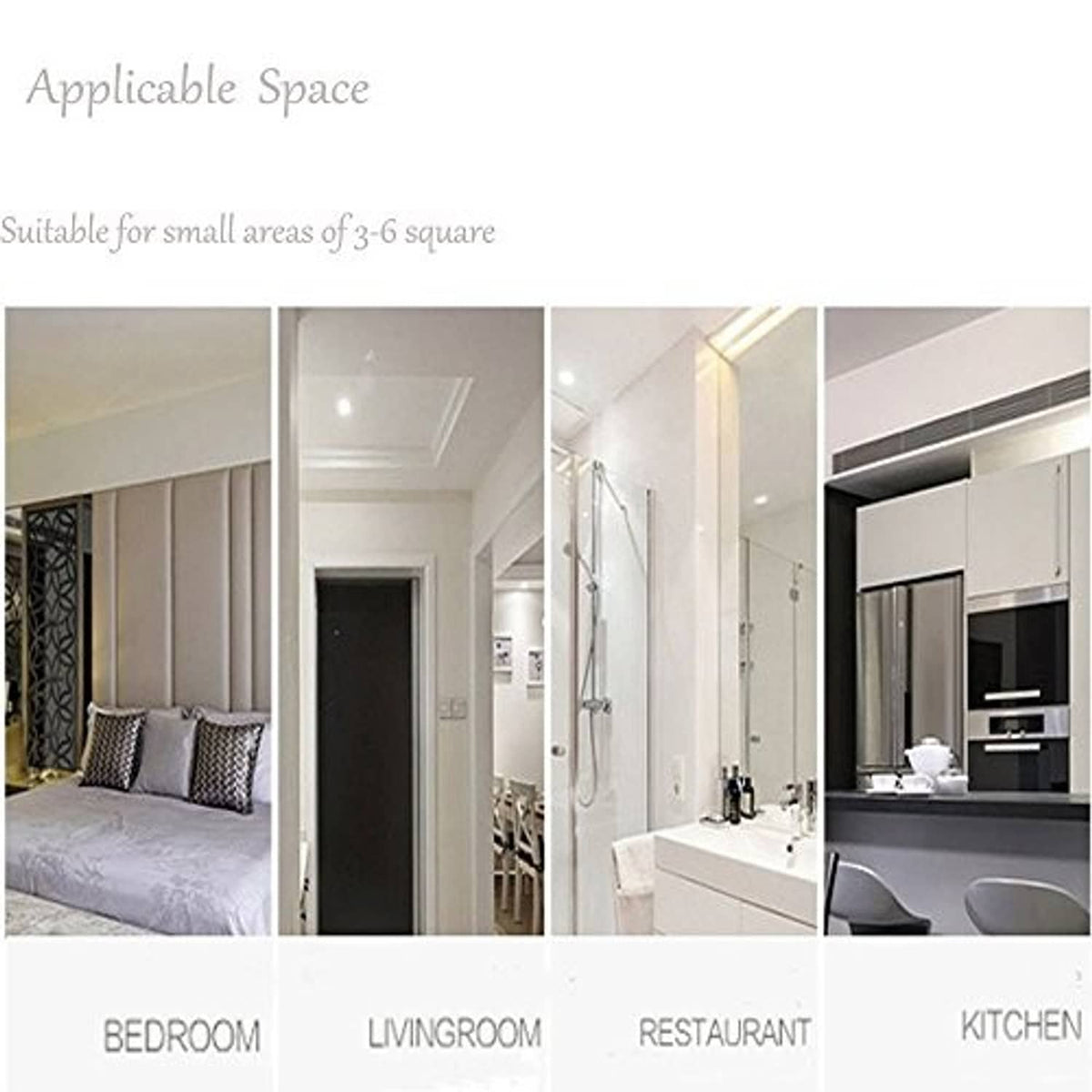 Round flush-mount LED ceiling light shown in bedroom, living room, restaurant, and kitchen