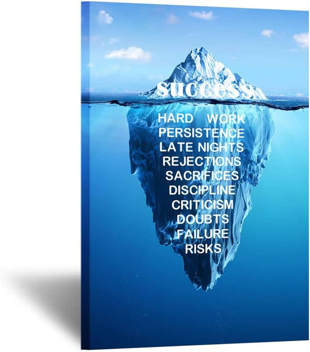 Stretched canvas wall art with iceberg, 'SUCCESS' and motivational quote text
