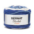Self-striping yarn skein in blue and cream with label band