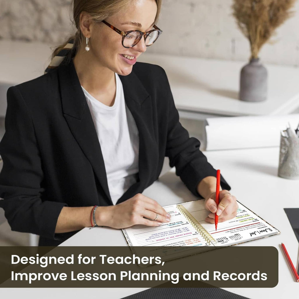 Open planner with printed calendar grid and notes lines, spiral binding