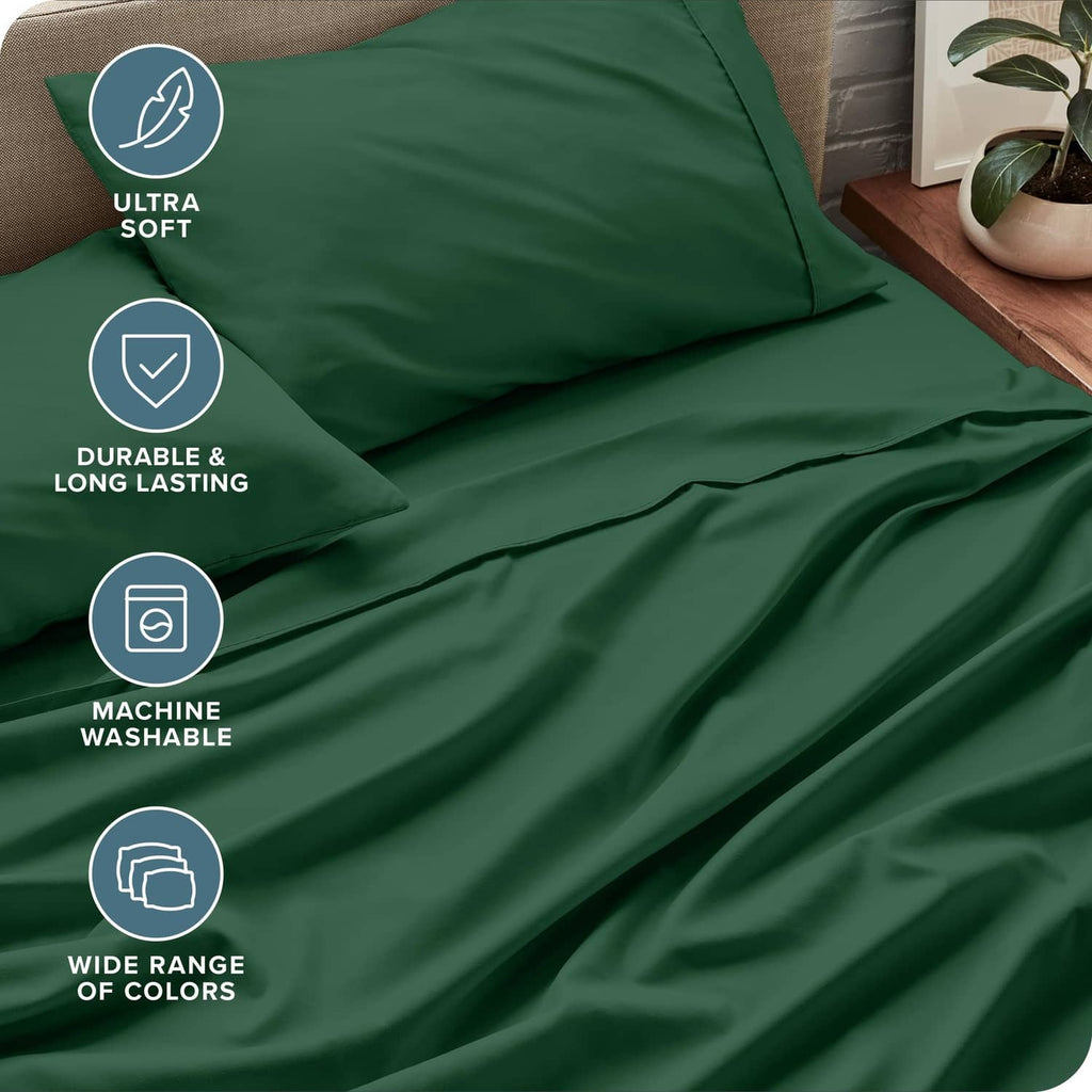 Forest green twin sheet set with smooth fabric texture and hem stitching