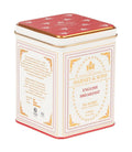 English Breakfast black tea tin, white and red decorative container with gold trim