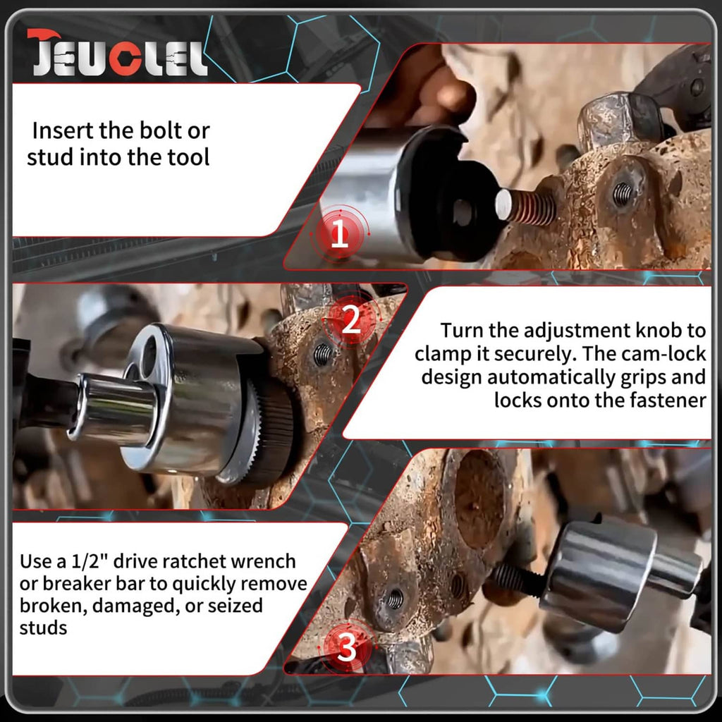 Stud remover extractor tool using a 1/2 in drive ratchet on a bolt