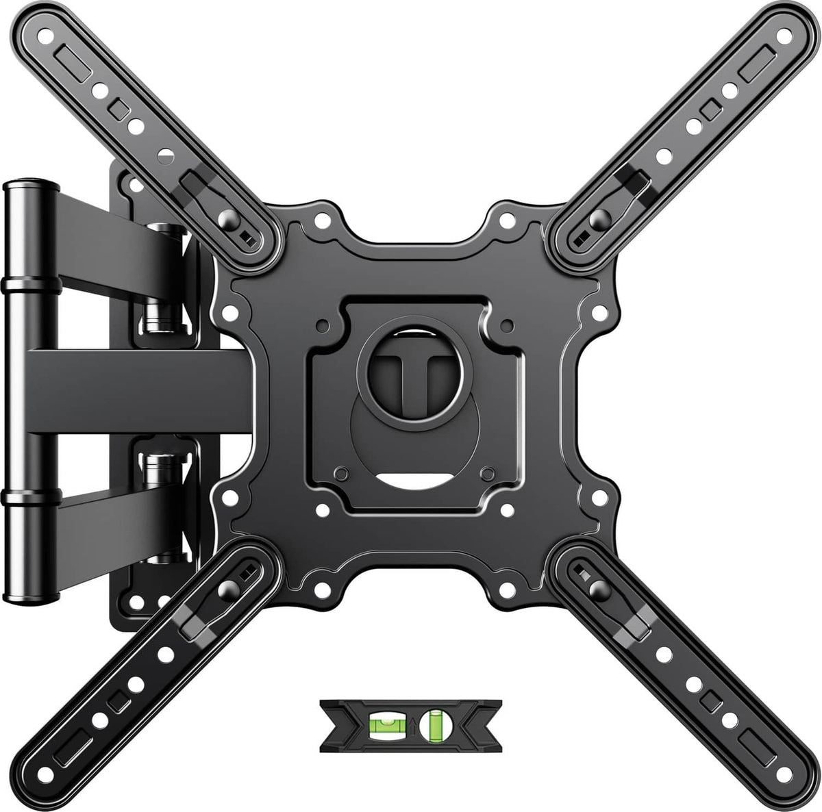 Black single-stud TV wall mount bracket with four mounting arms