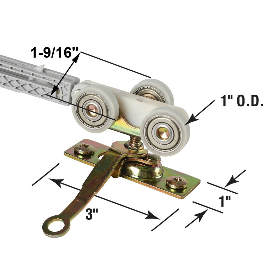 Dual-wheel bi-directional door hanger assembly with metal mounting bracket and hook