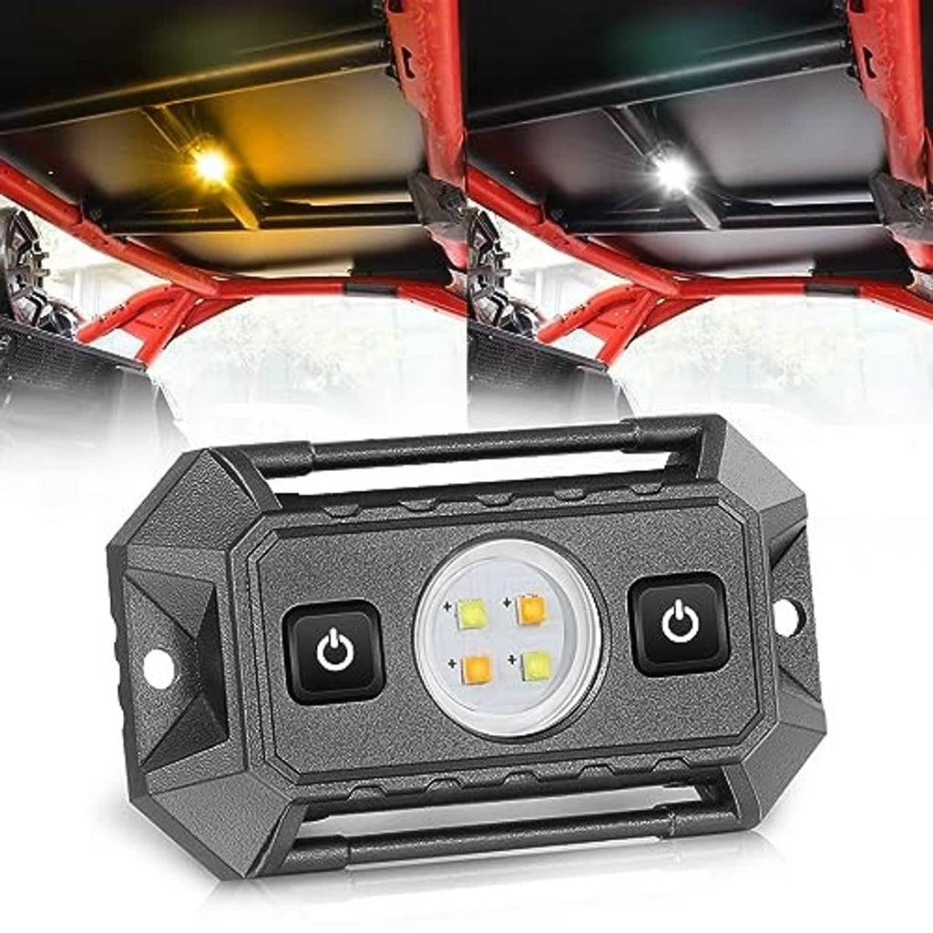 Dark gray UTV dome light with circular LEDs and rocker-style power switches