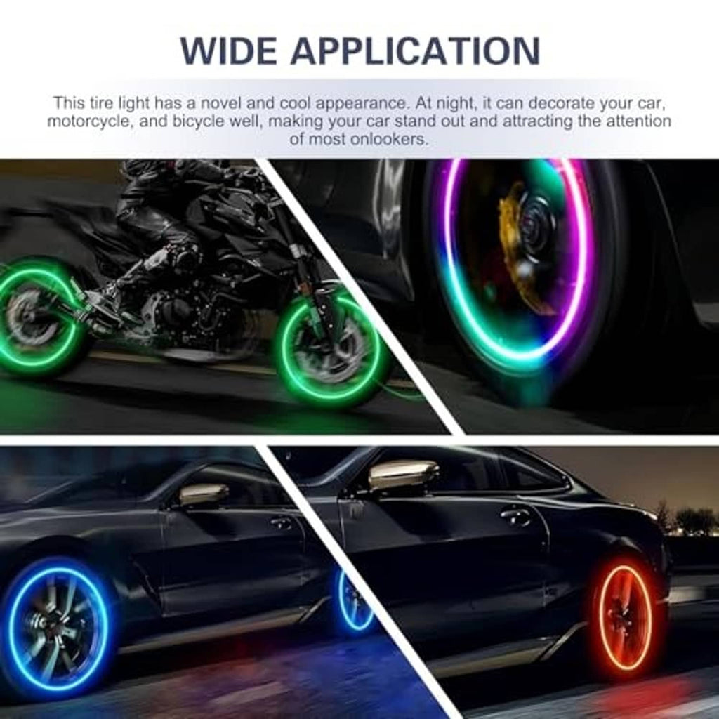 Multi-color glowing LED wheel light effect from tire valve stem caps