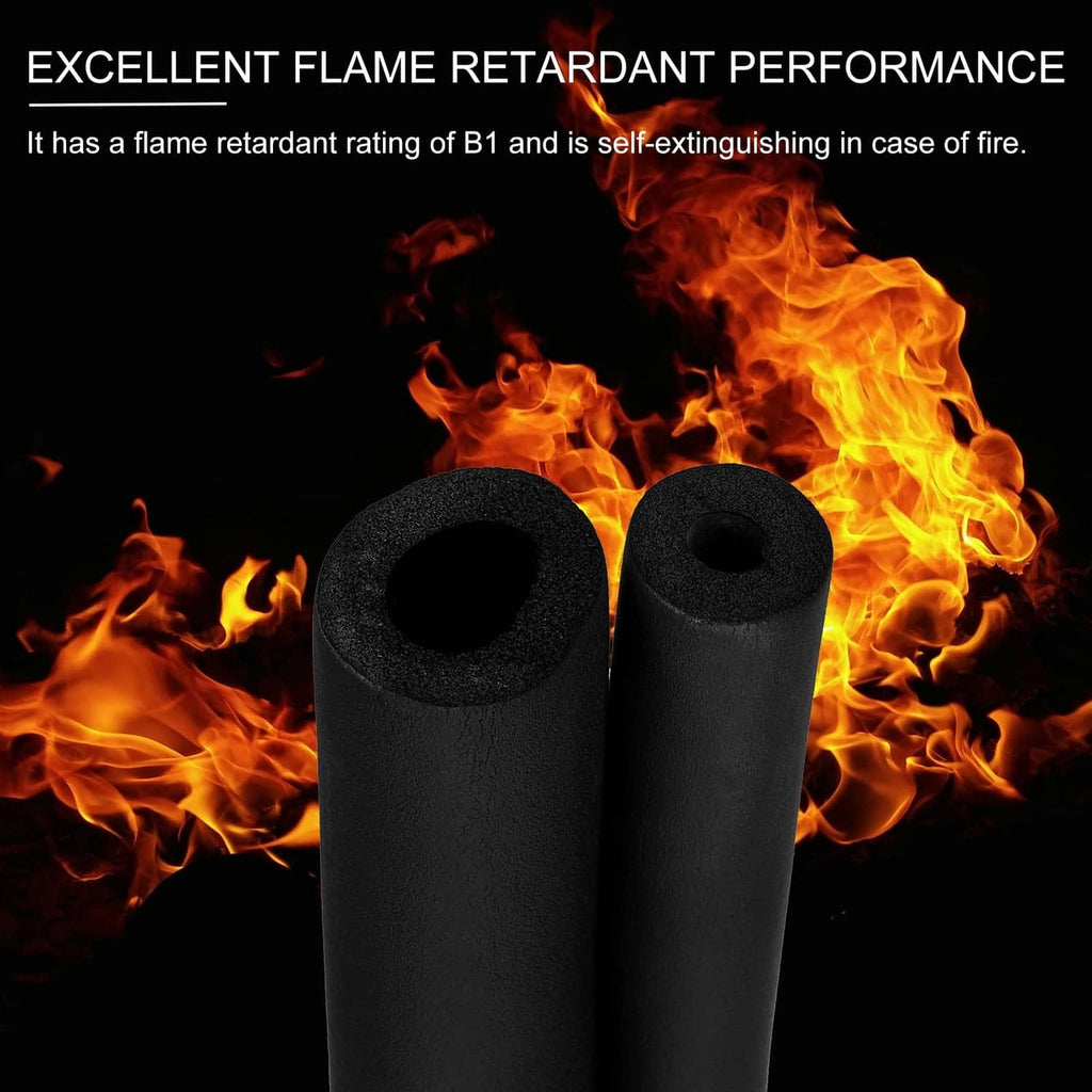 Black foam pipe insulation tubing pair with hollow openings