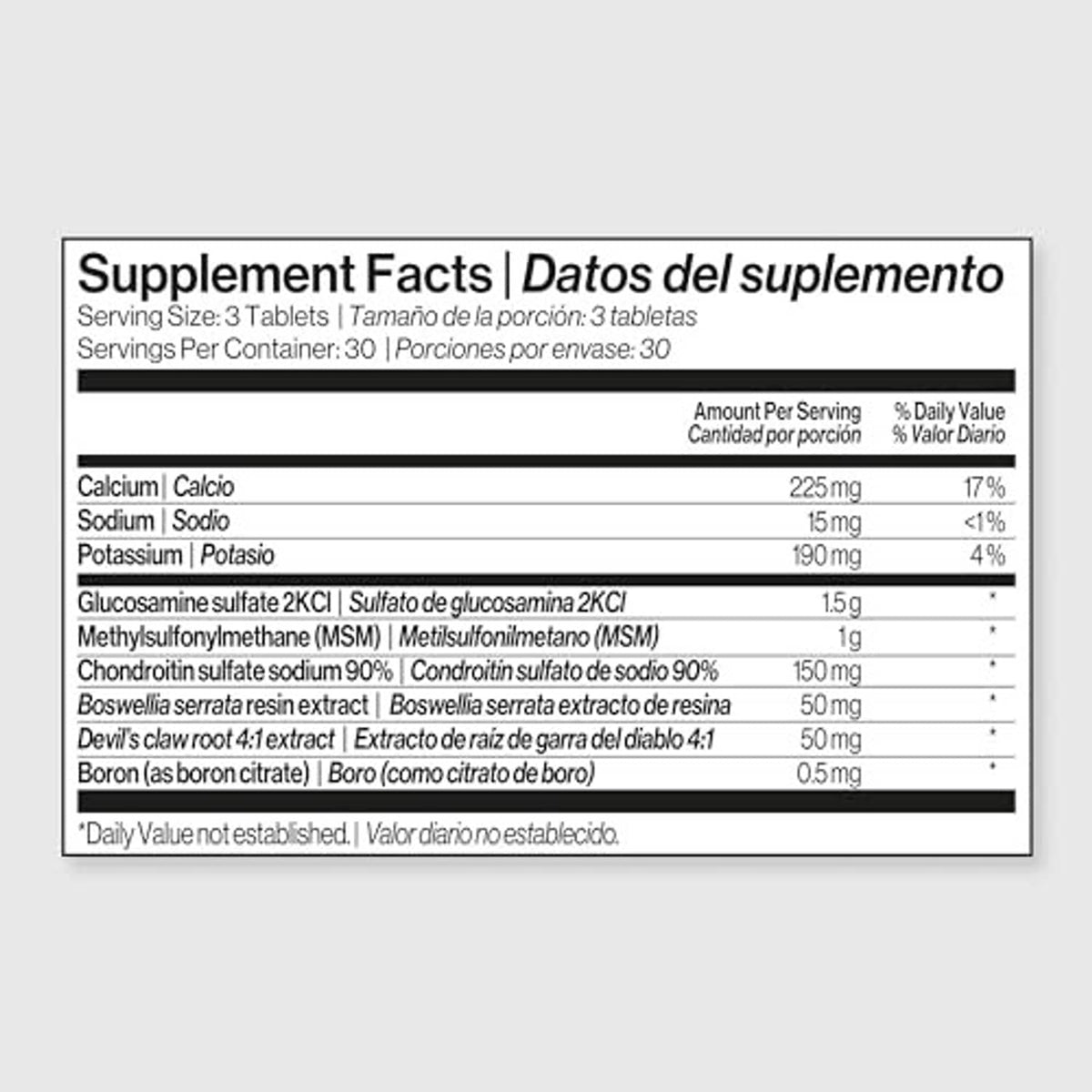 Supplement Facts label panel with serving and nutrient details