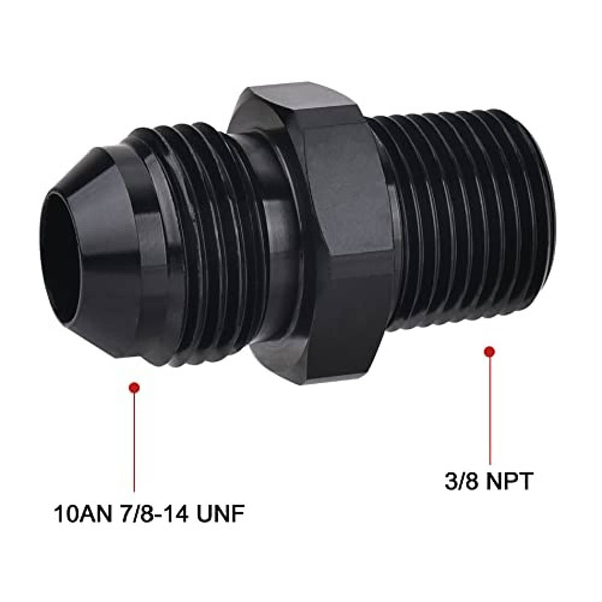 Male flare to 3/8 NPT adapter fitting with 10AN thread ends, straight connector