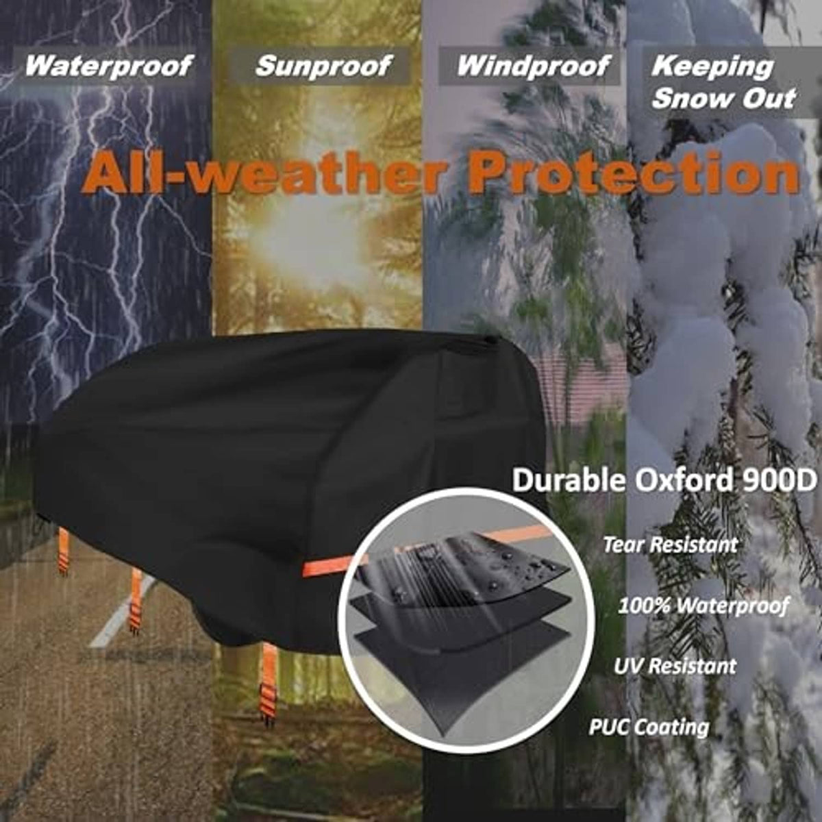 Black Oxford 900D log splitter cover with orange stripe, tear-resistant and waterproof