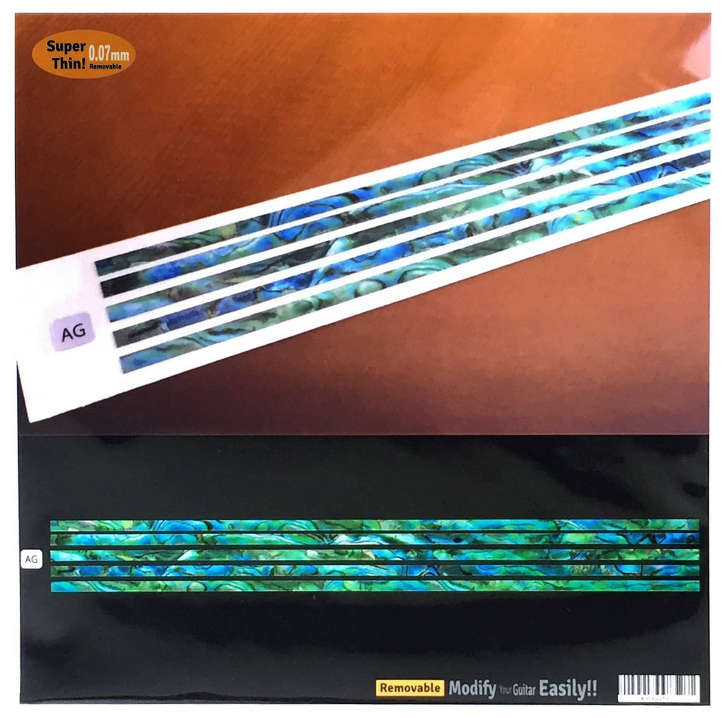 Guitar inlay sticker strip, teal and blue band with black stripes, 3mm width