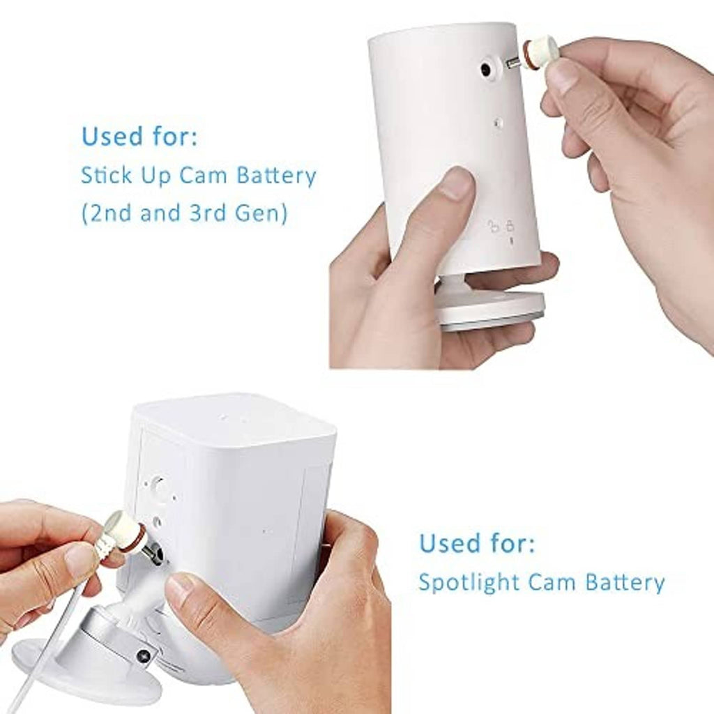 Solar panel charger battery connection shown with hands, white device and cable plug