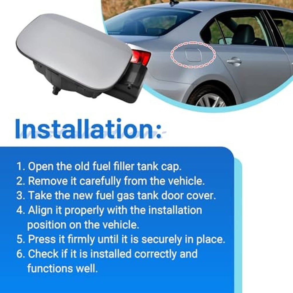 Gray fuel tank door cover with black latch, shown open on vehicle