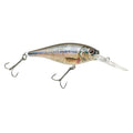 Silver and gold minnow fishing crankbait lure with two treble hooks