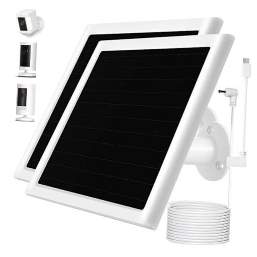 White solar panel charger kit with mounting bracket and coiled cable