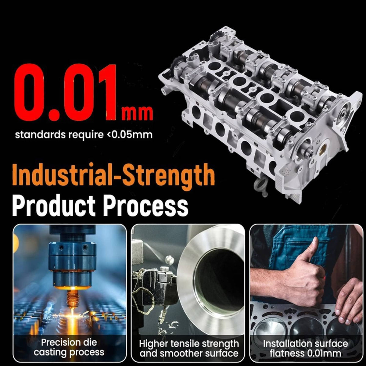Aluminum alloy cylinder head with precision cast surfaces and camshaft journals