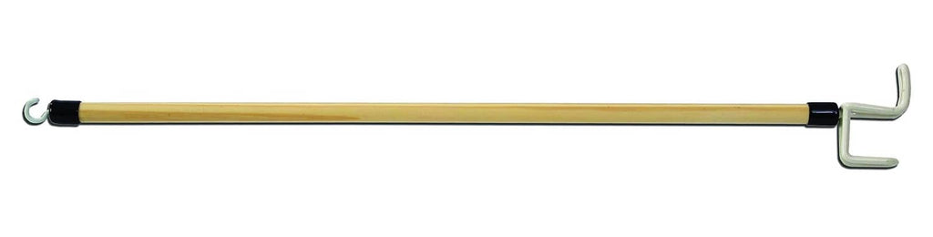 Mobility dressing stick with yellow rod and green metal end hooks