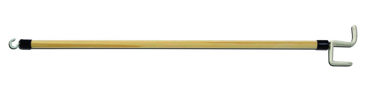 Mobility dressing stick with yellow rod and green metal end hooks