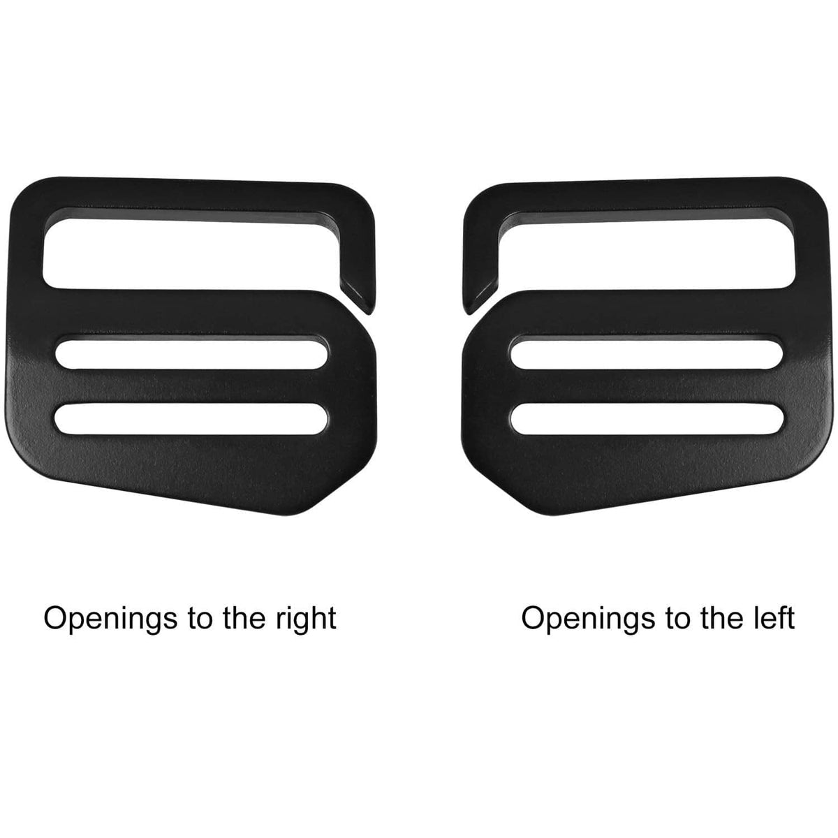 Pair of black wave button buckles with openings to the right and left