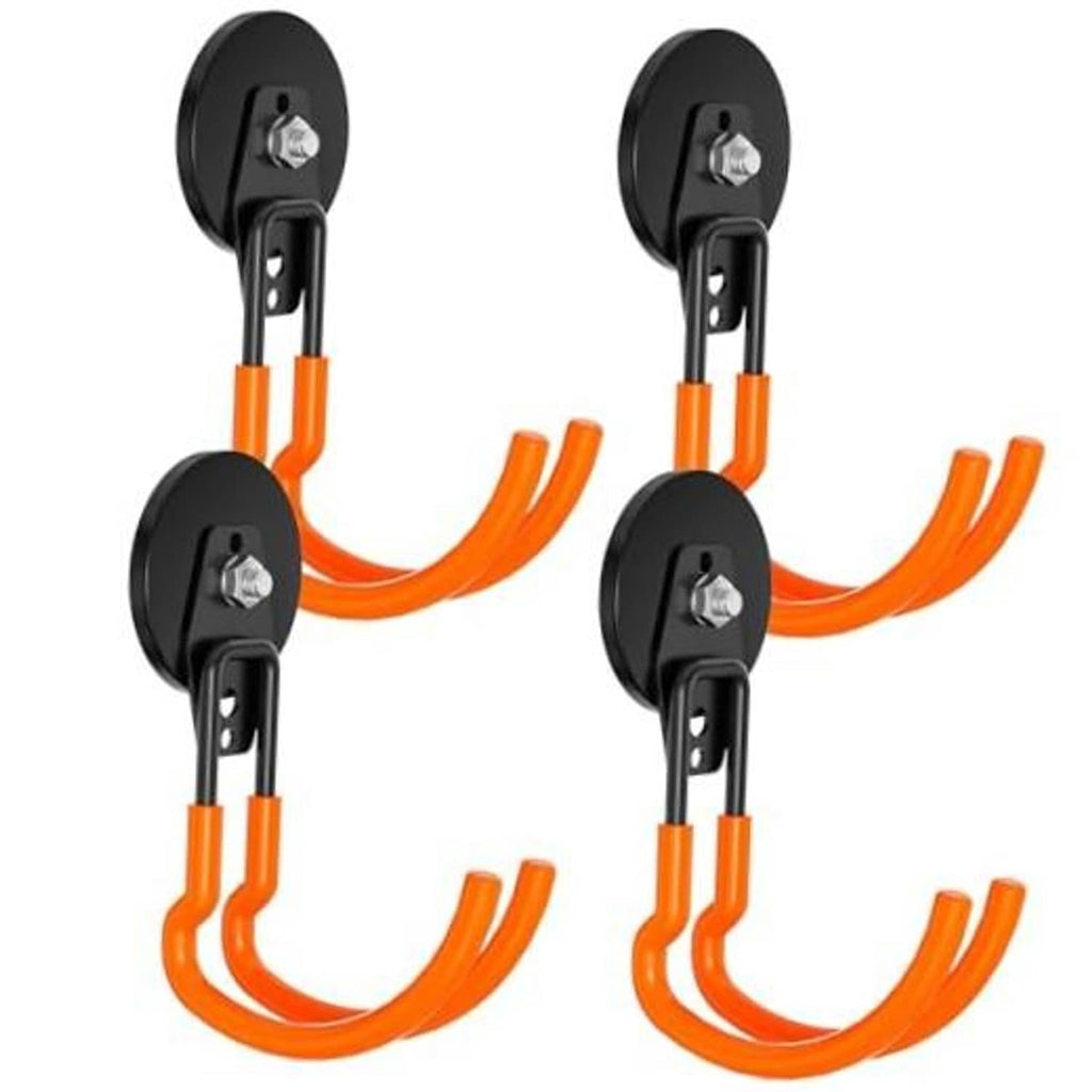 Magnetic utility hook set with black bases and orange twin U-shaped hooks