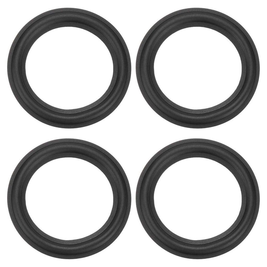 Set of 4 black rubber speaker edge surround rings, round gasket-style
