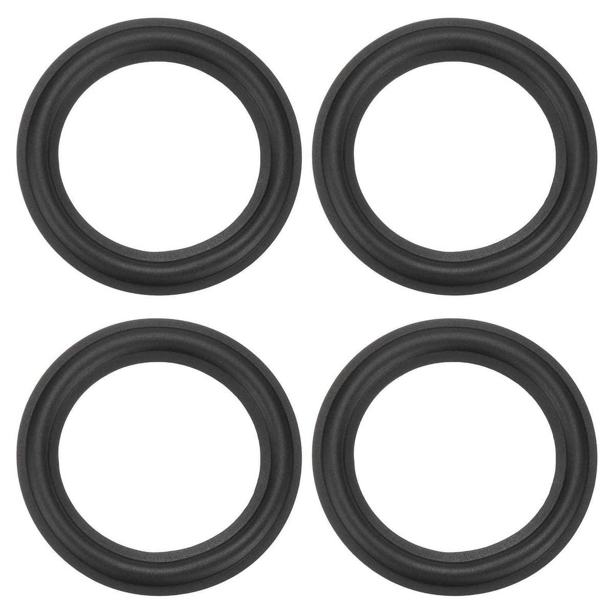 Set of 4 black rubber speaker edge surround rings, round gasket-style