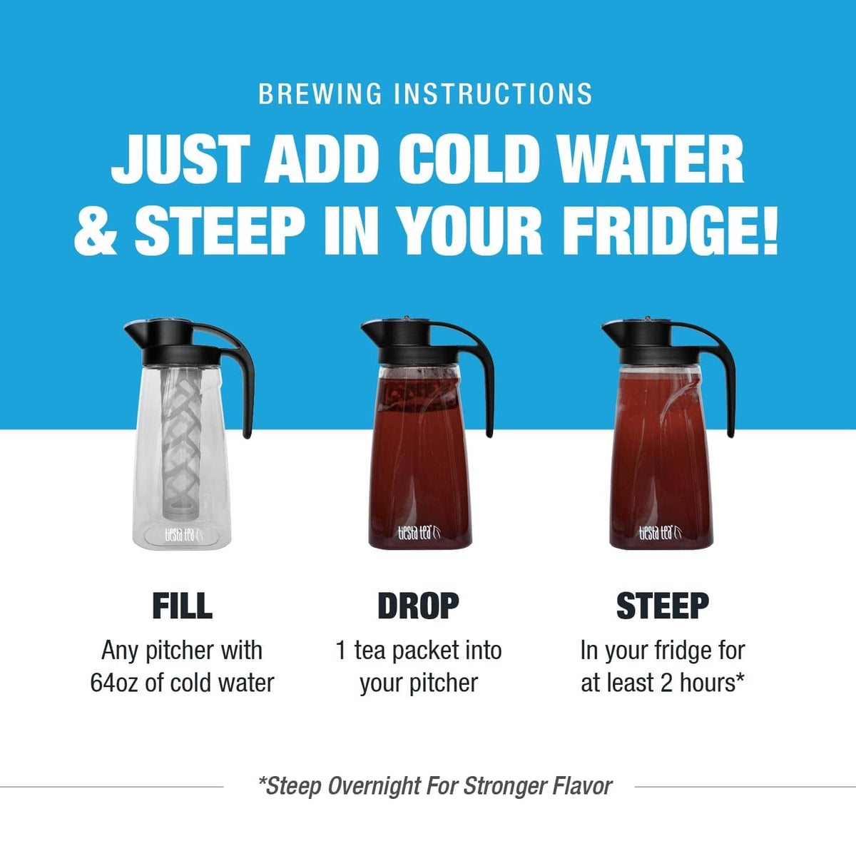 Cold brew tea brewing set with pitchers and tea packets for fridge steeping
