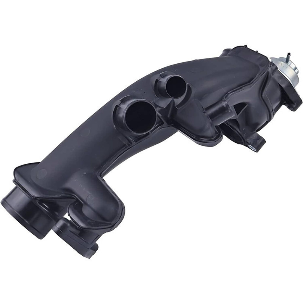 Turbocharger charge air pipe joint with twin outlet ports and black curved duct