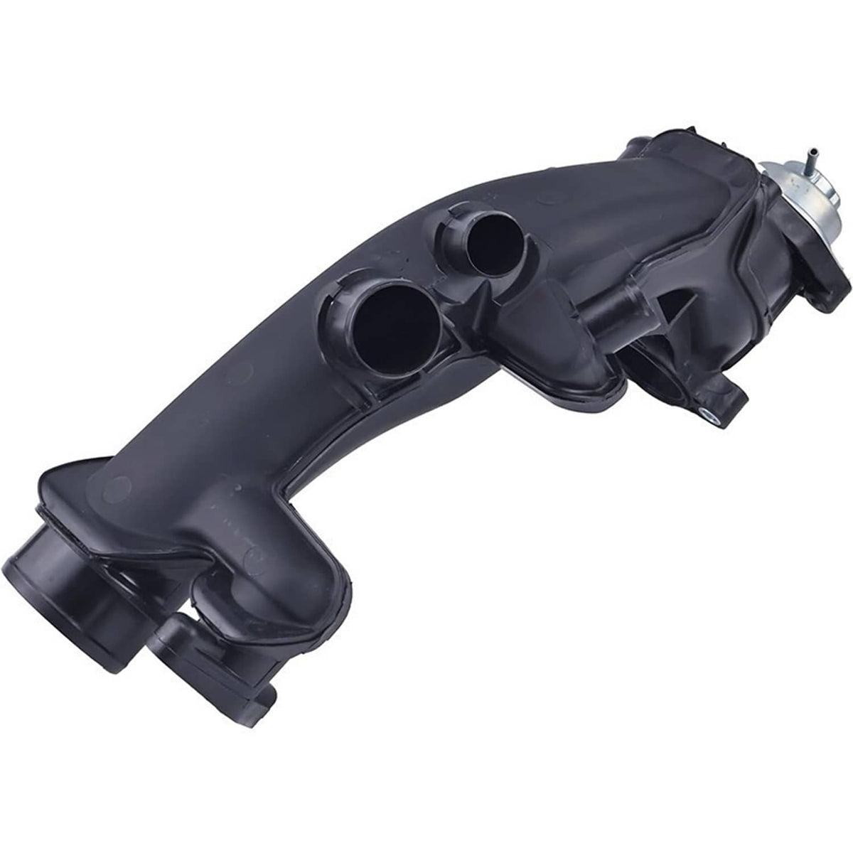 Turbocharger charge air pipe joint with twin outlet ports and black curved duct