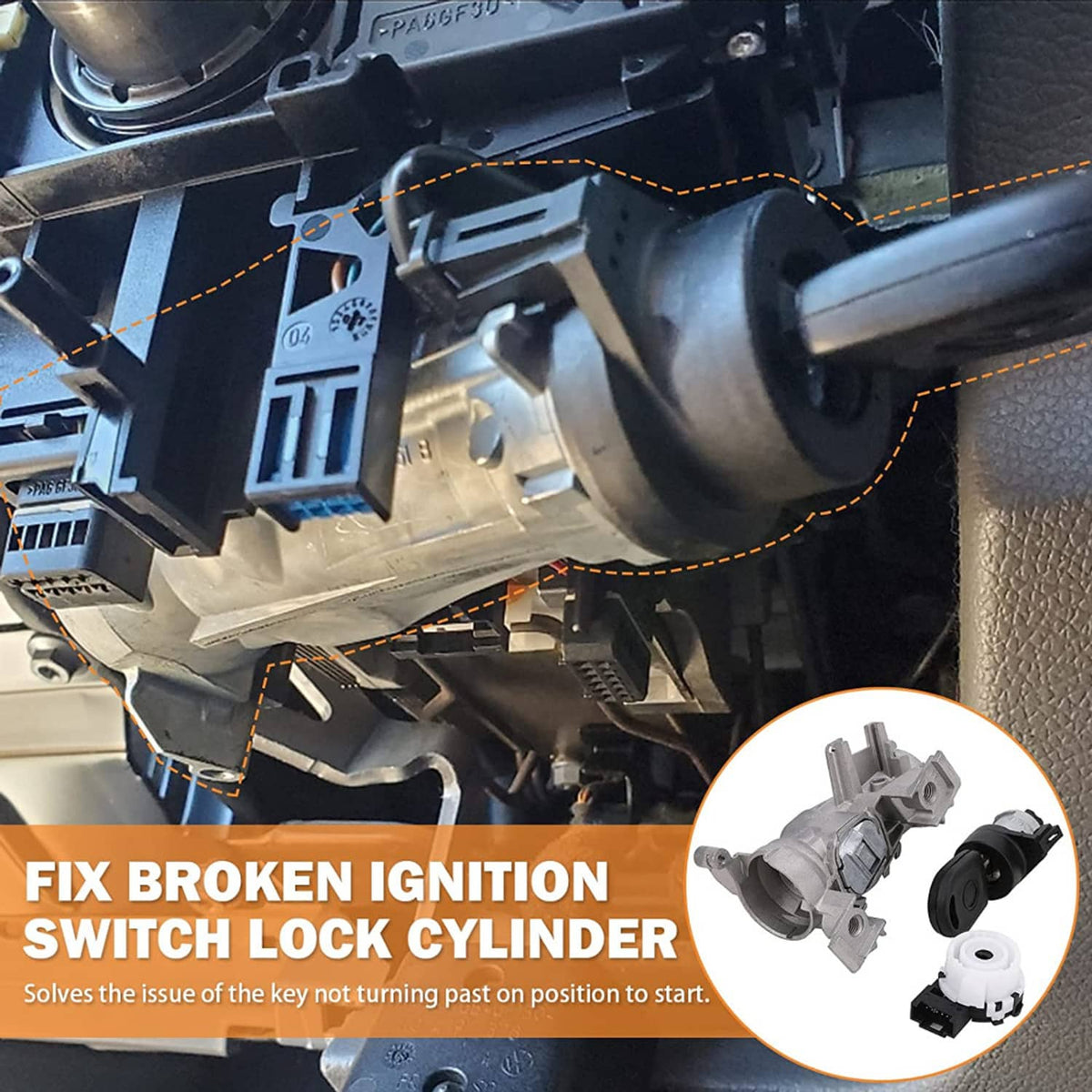 Ignition switch replacement area with connector and wiring harness components