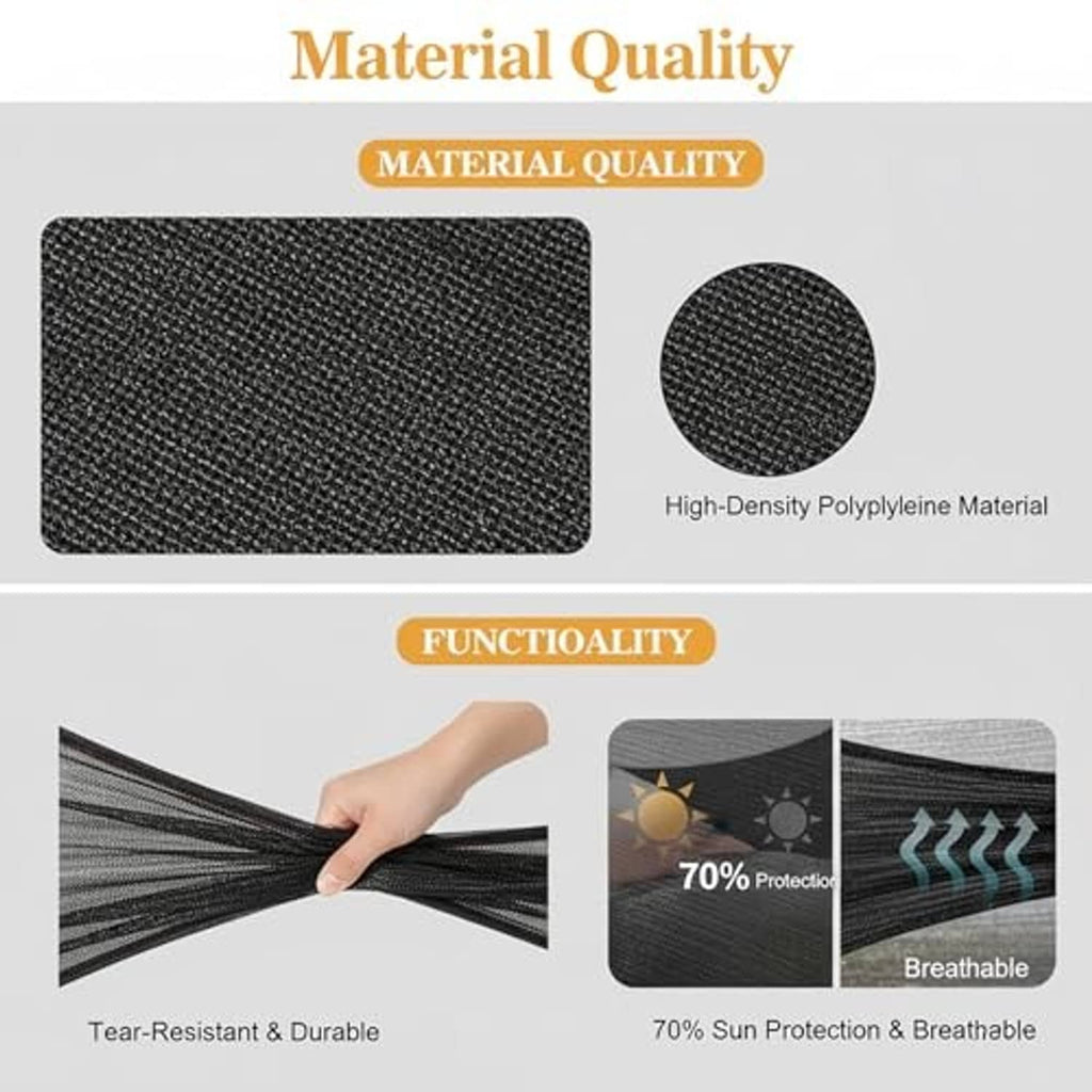 Black high-density polyethylene shade cloth fabric texture detail