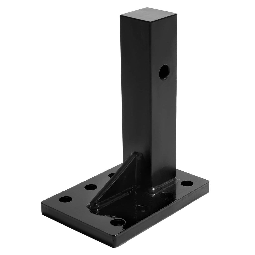 3-position mounting plate with vertical post, welded brace, and bolt holes, black steel