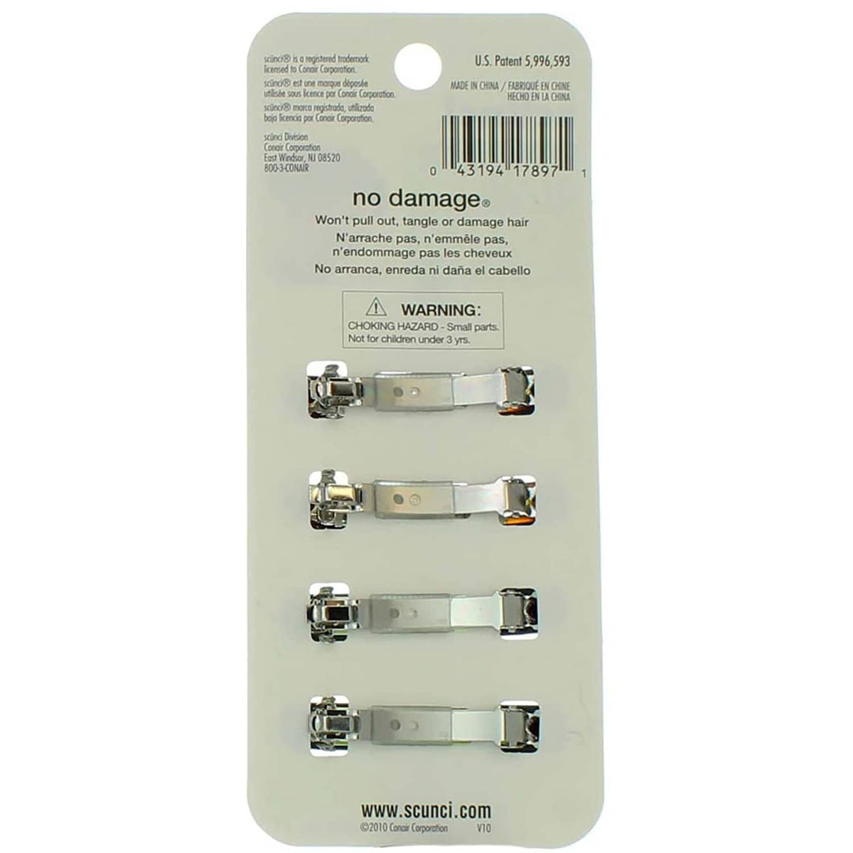 Scunci no-slip grip auto clasp barrettes back, 4 pack; four metal spring clasps
