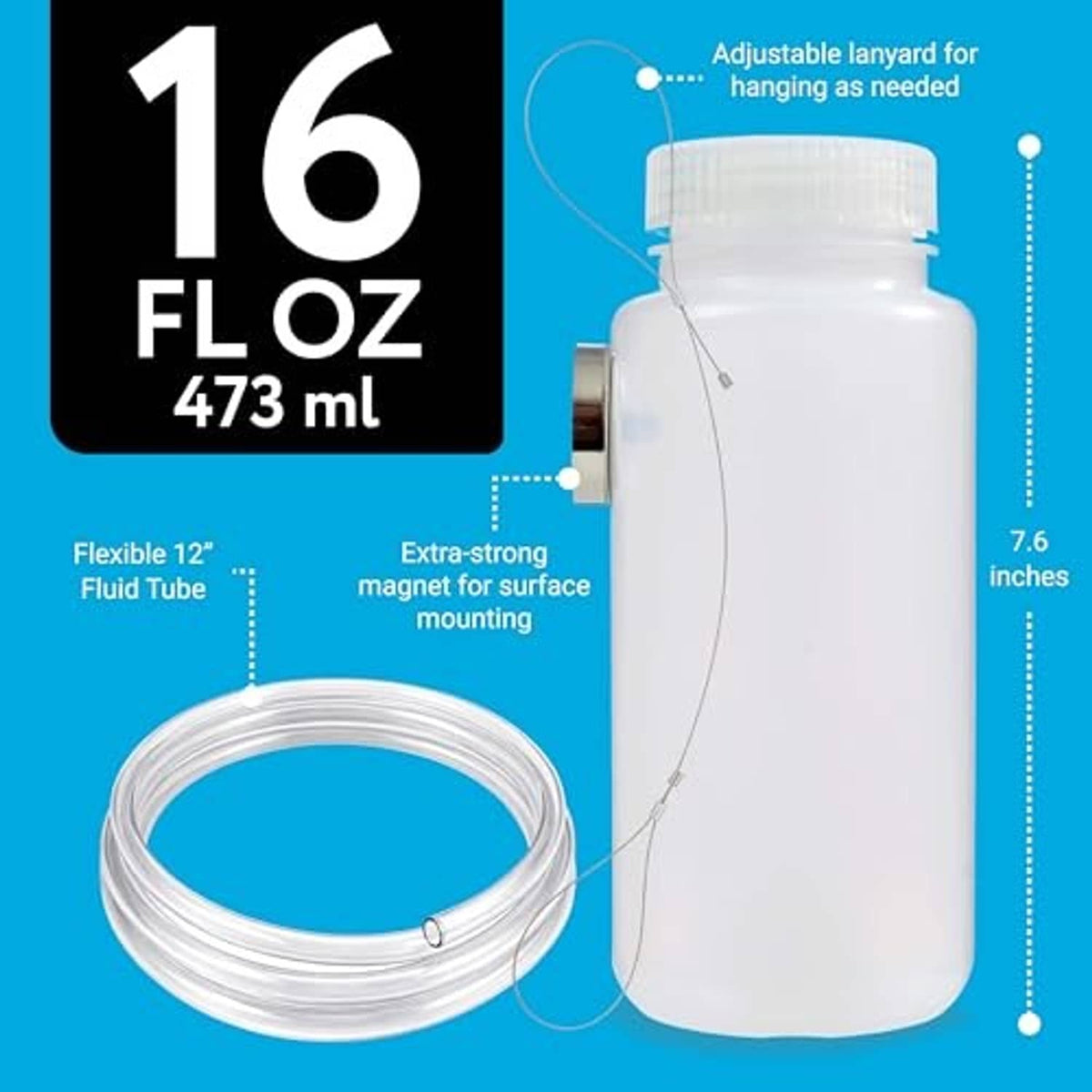 16 fl oz white bleeder bottle with adjustable lanyard and flexible fluid tube
