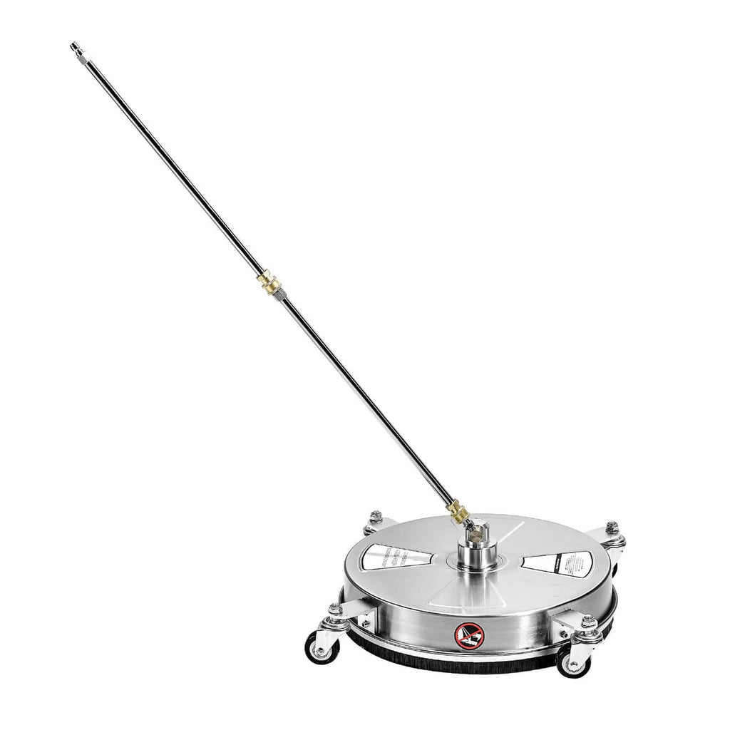 Stainless steel pressure washer surface cleaner with long wand and 4 caster wheels
