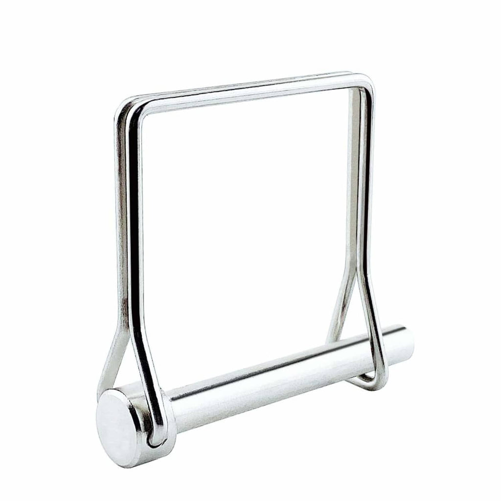 Square stainless steel PTO safety coupler locking pin, U-frame with round base and clip