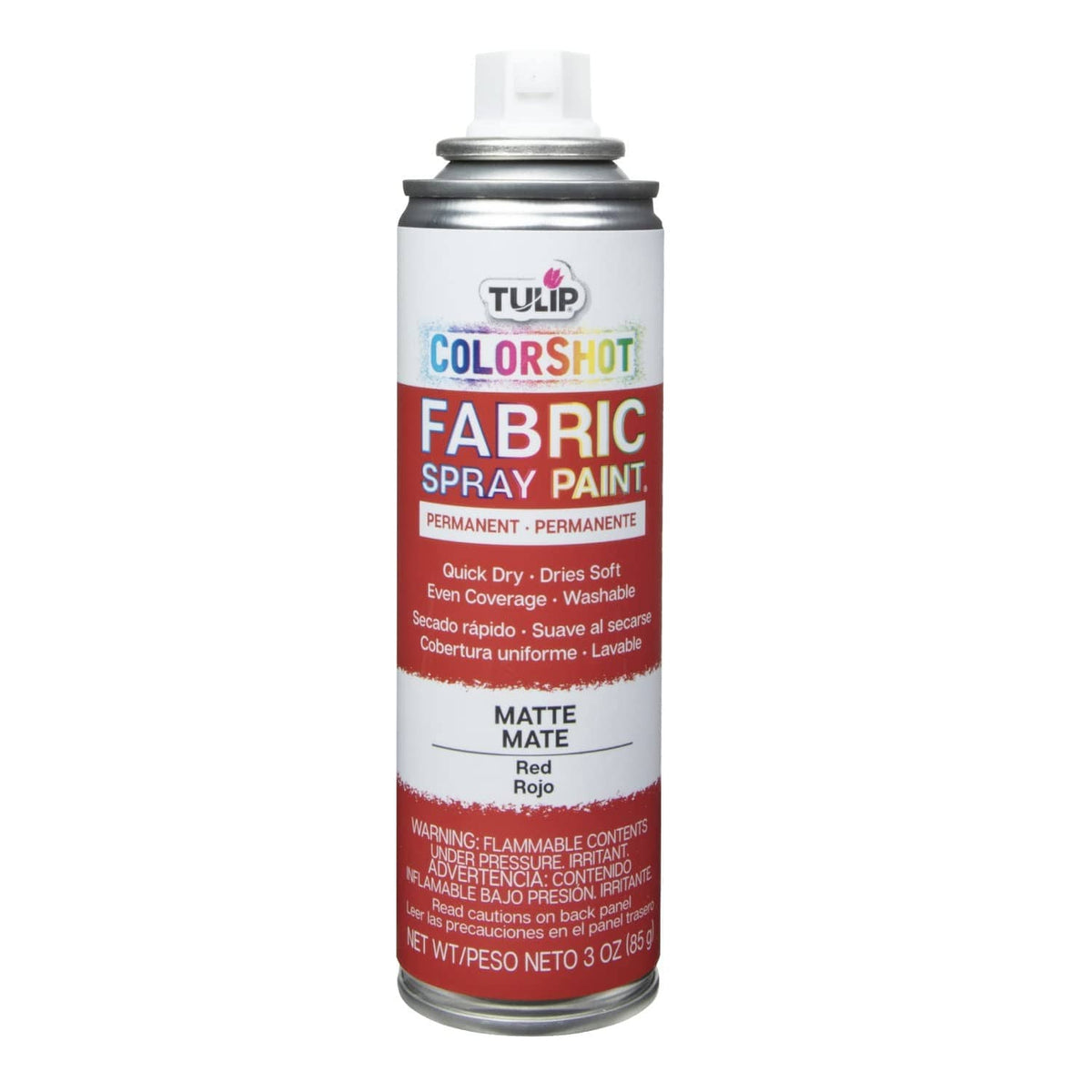 Tulip ColorShot fabric spray paint matte red aerosol can